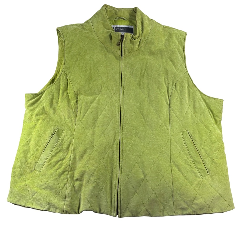 JJ Studio Jessica London‎ Quilted Leather Suede Vest Lime Green Women's 3X
